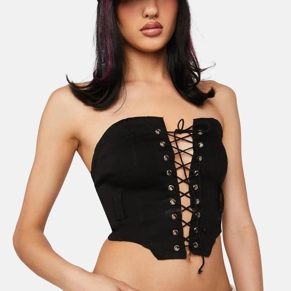Dolls Kill Tops - You're A Jean-ius Denim Corset Top
